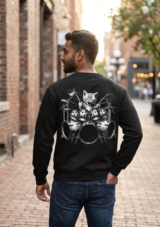 Rock Drummer Cat Graphic 350 GSM Sweatshirt | Premium Heavyweight Sweatshirt