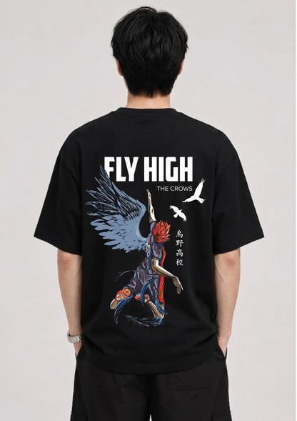 Fly High Anime Crow Graphic Oversized T-Shirt | 220 GSM | 100% Cotton