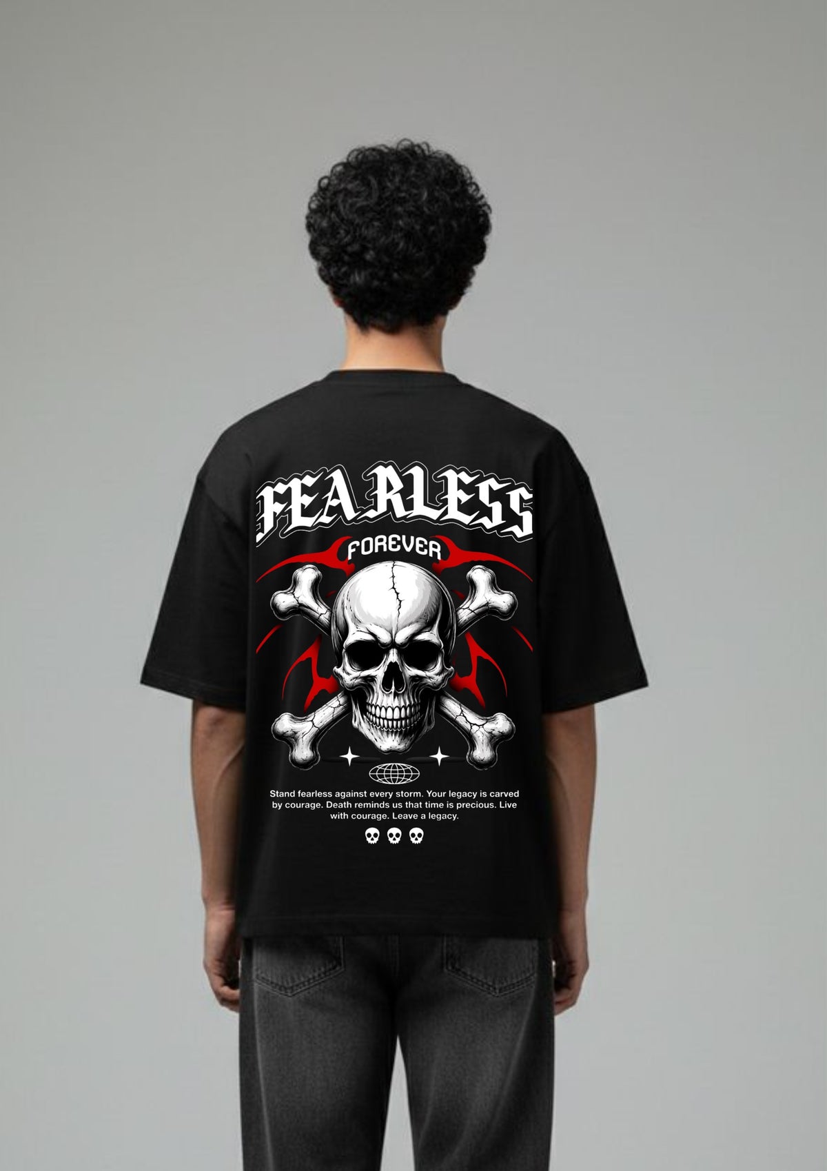 Fearless Forever Skull Graphic Oversized T-Shirt | 220 GSM | 100% Cotton