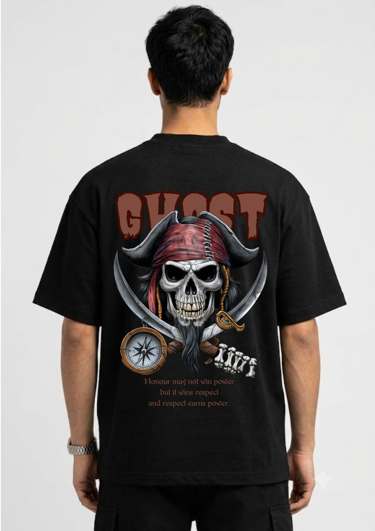 Pirate Skull Ghost Graphic Oversized Back Print T-Shirt
