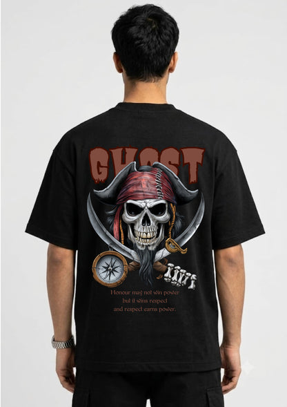 Pirate Skull Ghost Graphic Oversized Back Print T-Shirt