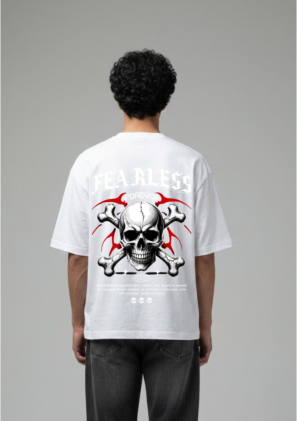 Fearless Forever Skull Graphic Oversized T-Shirt | 220 GSM | 100% Cotton