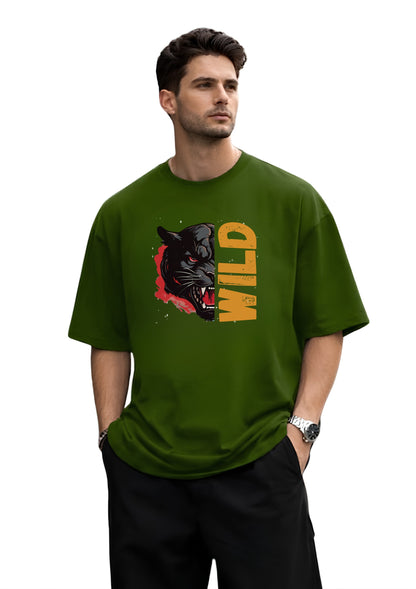 Roaring Black Panther Graphic Oversized Front Print T-Shirt