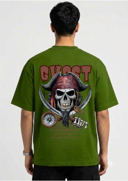 Pirate Skull Ghost Graphic Oversized Back Print T-Shirt