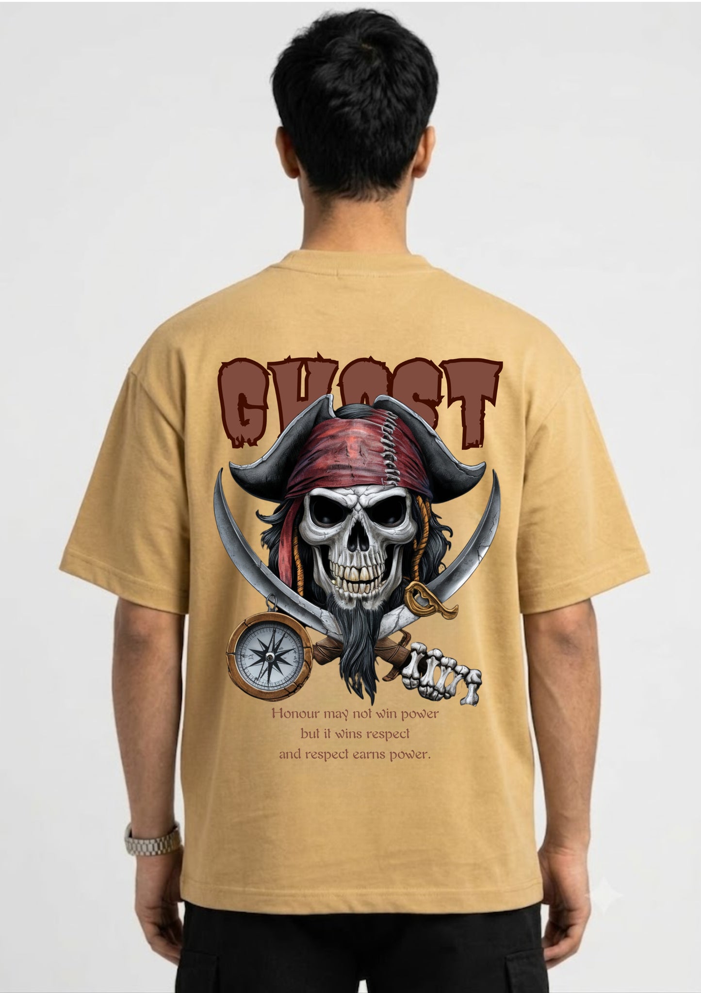 Pirate Skull Ghost Graphic Oversized Back Print T-Shirt