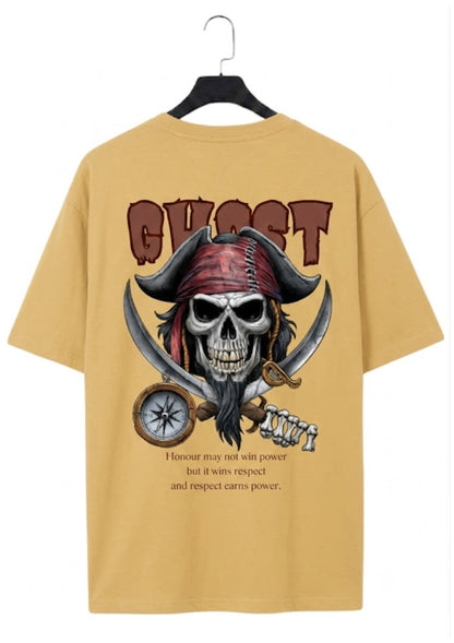 Pirate Skull Ghost Graphic Oversized Back Print T-Shirt