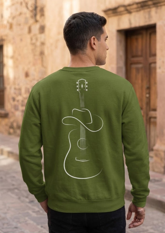 Western Guitar & Cowboy Hat Graphic 350 GSM Sweatshirt | Premium Casual Sweatshirt