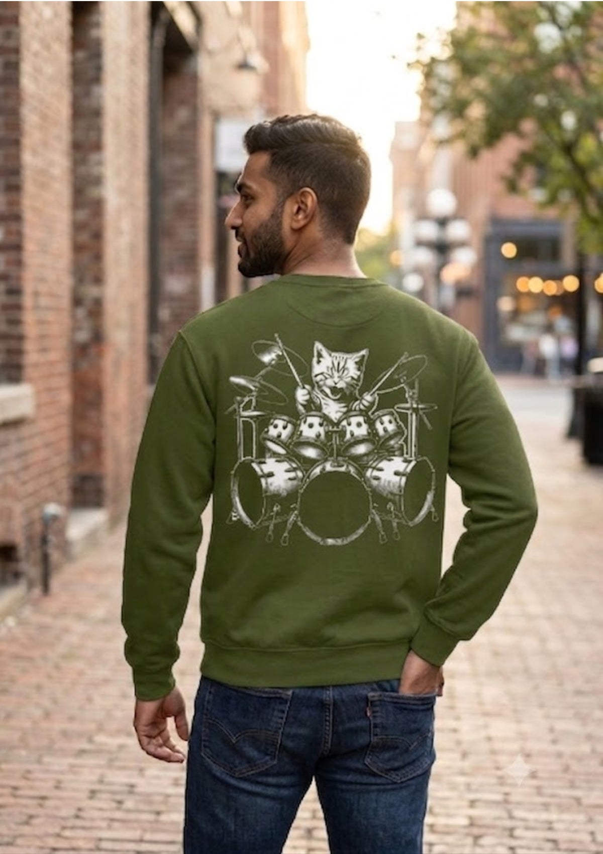 Rock Drummer Cat Graphic 350 GSM Sweatshirt | Premium Heavyweight Sweatshirt