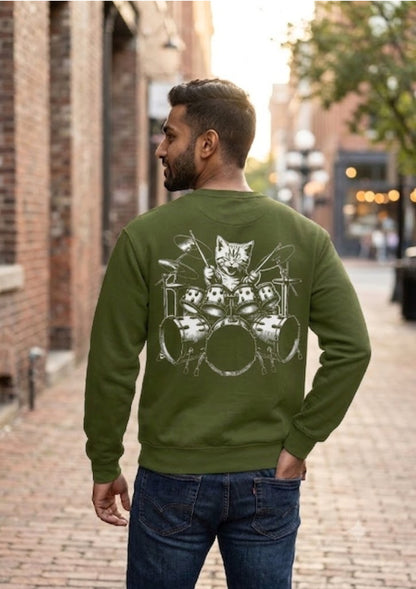 Rock Drummer Cat Graphic 350 GSM Sweatshirt | Premium Heavyweight Sweatshirt