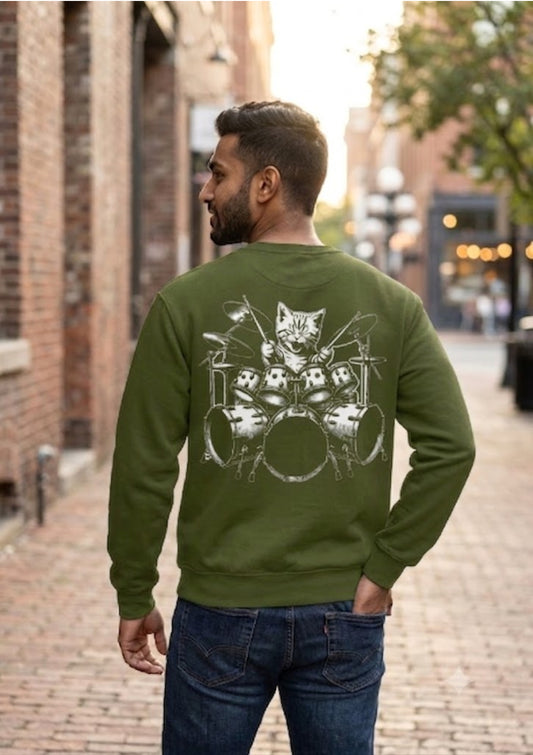 Rock Drummer Cat Graphic 350 GSM Sweatshirt | Premium Heavyweight Sweatshirt