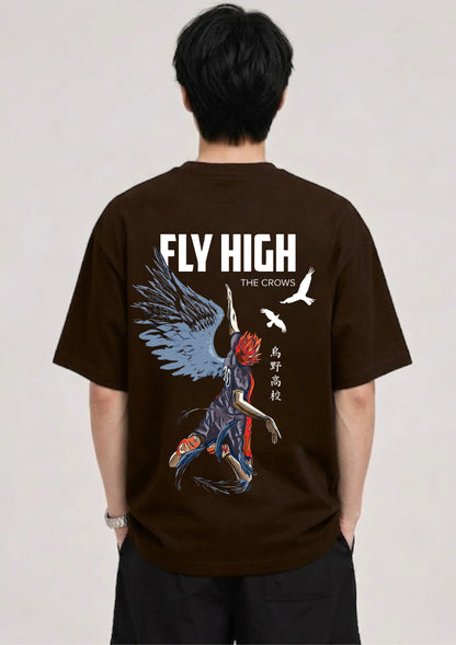 Fly High Anime Crow Graphic Oversized T-Shirt | 220 GSM | 100% Cotton