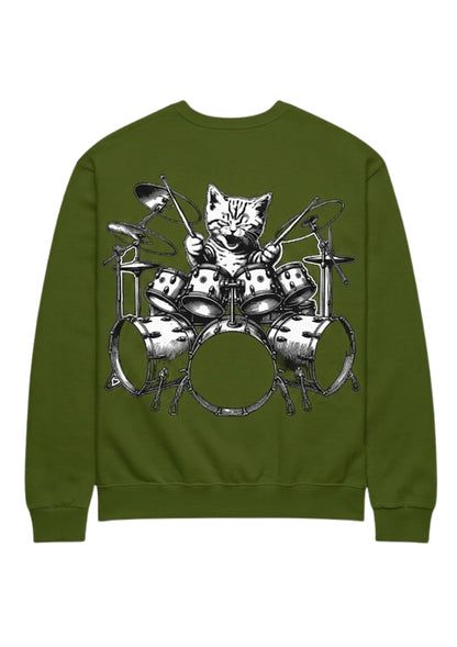 Rock Drummer Cat Graphic 350 GSM Sweatshirt | Premium Heavyweight Sweatshirt