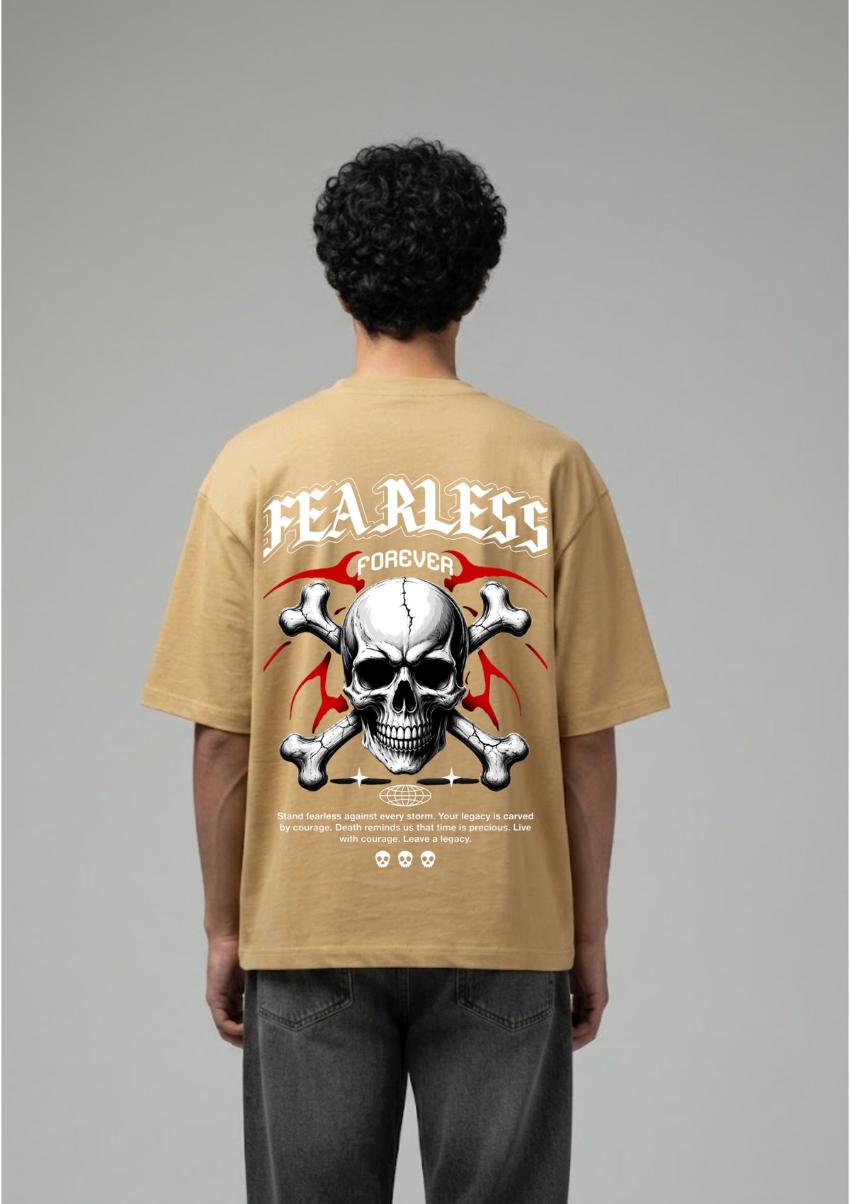 Fearless Forever Skull Graphic Oversized T-Shirt | 220 GSM | 100% Cotton